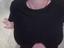 amateur gets cum on giant breasts in black shirt