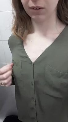 Cheeky boob tease in the uni bathrooms