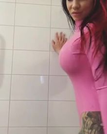 Transparent pink catsuit featuring Starfucked