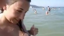 Embarrassed Topless Bulgarian Chick On The Beach