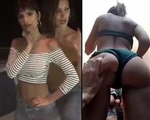 Emily Ratajkowski having her boobs and butt groped by her friends