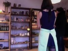 She Flashing Her Butt While Customer Is Inside Shop